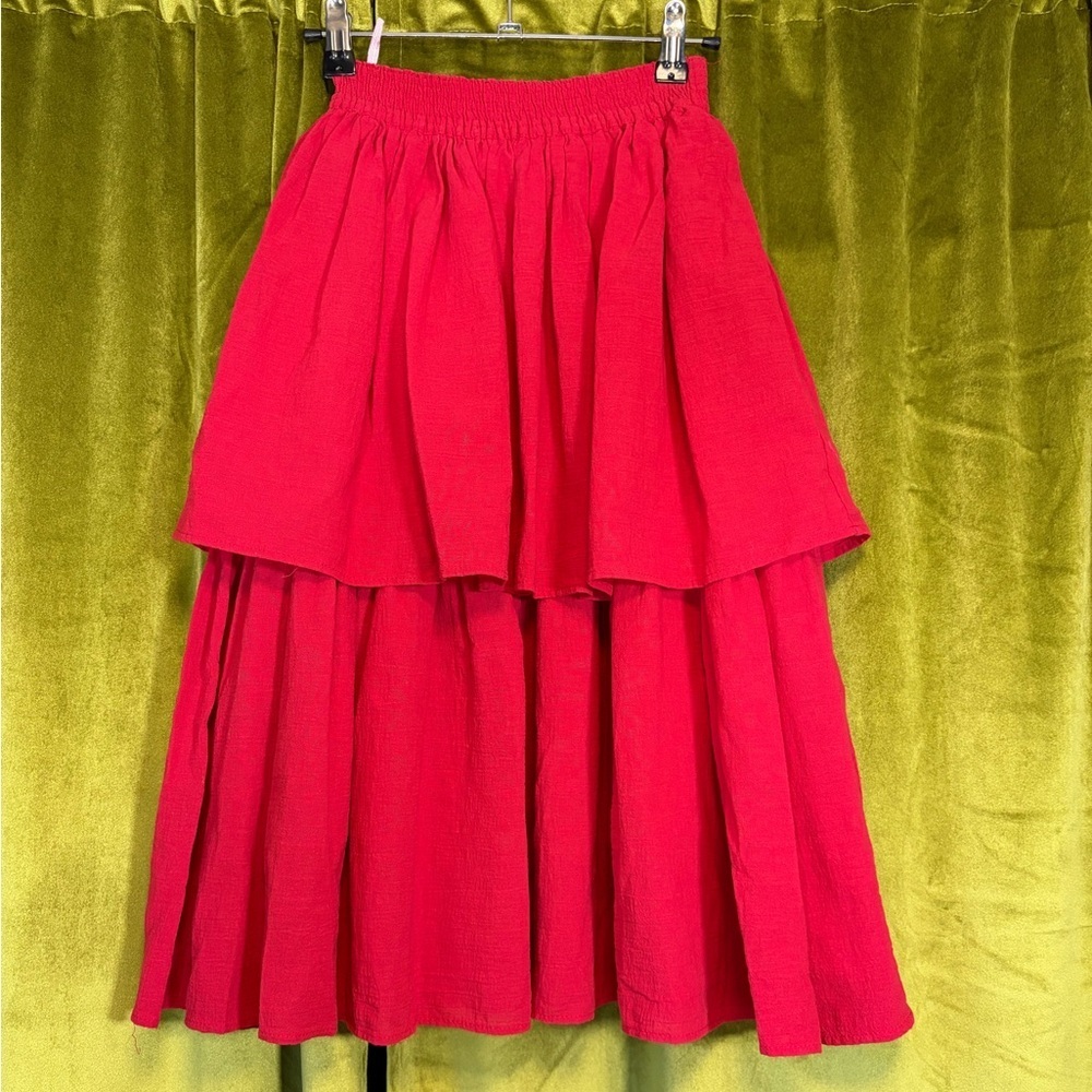 Vintage 80s Rodier French Gorgeous tiered bright red layered ruffle skirt Small
